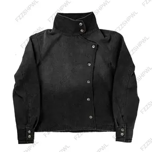 Y2k Fencing Jacket Vintage Wash Gradient Irregular Buttons Unisex Jacket Gothic Harajuku Streetwear Canvas Cotton Casual Jacket