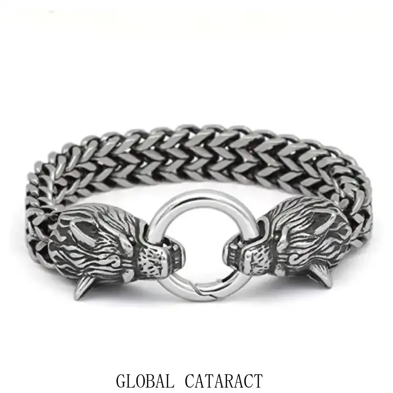 GLOBAL  Odin's Wolves Bracelet - Geri and Freki, Noe Mythology Inspired bracelet stack Chain Jewelry Design