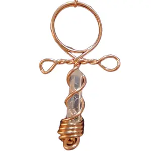 Copper-Wrapped Colombian Lemurian Quartz Ankh Pendant – 24” Copper Ball Chain | Divine Wisdom & Spiritual Activation
