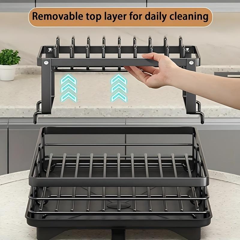 Level Dish Drying Rack for Kitchen Countertops, Featuring a Drainboard And Mat, Along with a Holder for Knives, Forks, And Cups. Perfect Gifts for Women, Especially for Mother'S Day, And Great Kitchen Gadgets
