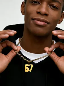 Hip hop fashion number 67 pendant necklace with stainless steel twisted chain, suitable for daily wear, vacation and dating occasions, and is also a surprising and exquisite small gift, Fashionable Jewelry Accessories