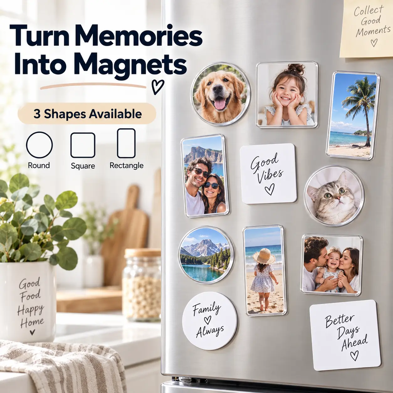 30Pcs DIY Magnetic Fridge Ornaments - Customizable Fridge Magnets for Photos, Logos, Texts and QR Codes - Great Kitchen Home Decor, Wedding Souvenir and Promotional Gift