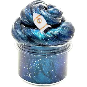Galaxy Glitter Galaxy Slime Kit, Dark Blue Galaxy Slime of All Shapes and Textures, Spacecraft Charm Includes Slime Kit Party Gifts.