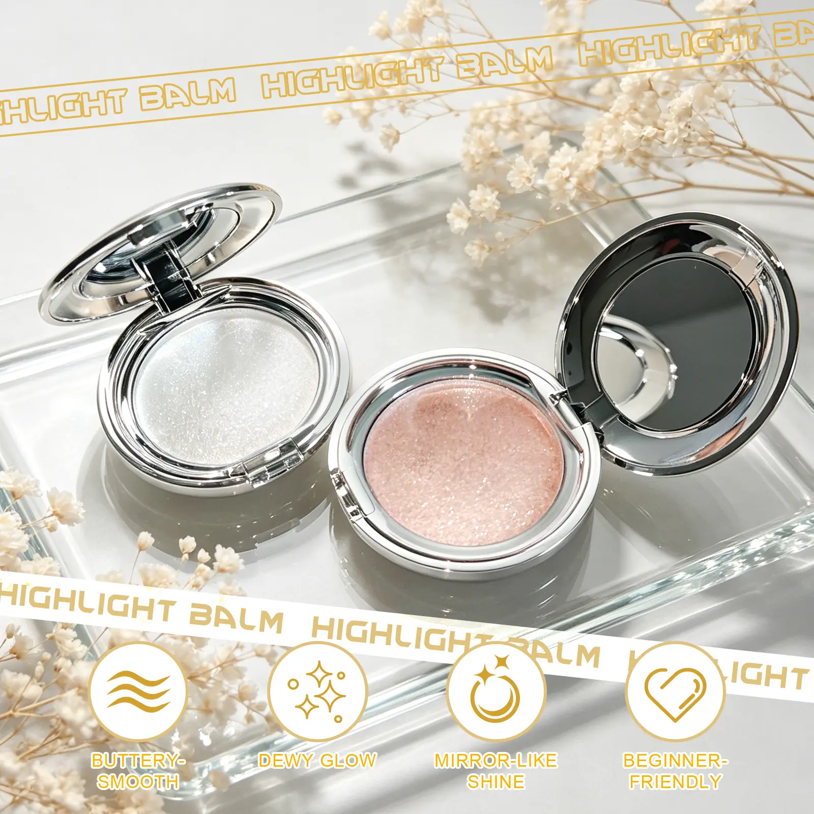 Highlighter with  Mirror Glitter Facial Highlight Single-color Highlighter Clear Diamonds Sparkling Pearlescent Tint Mashed Potatoes In Monochrome Highlight for Girl Women