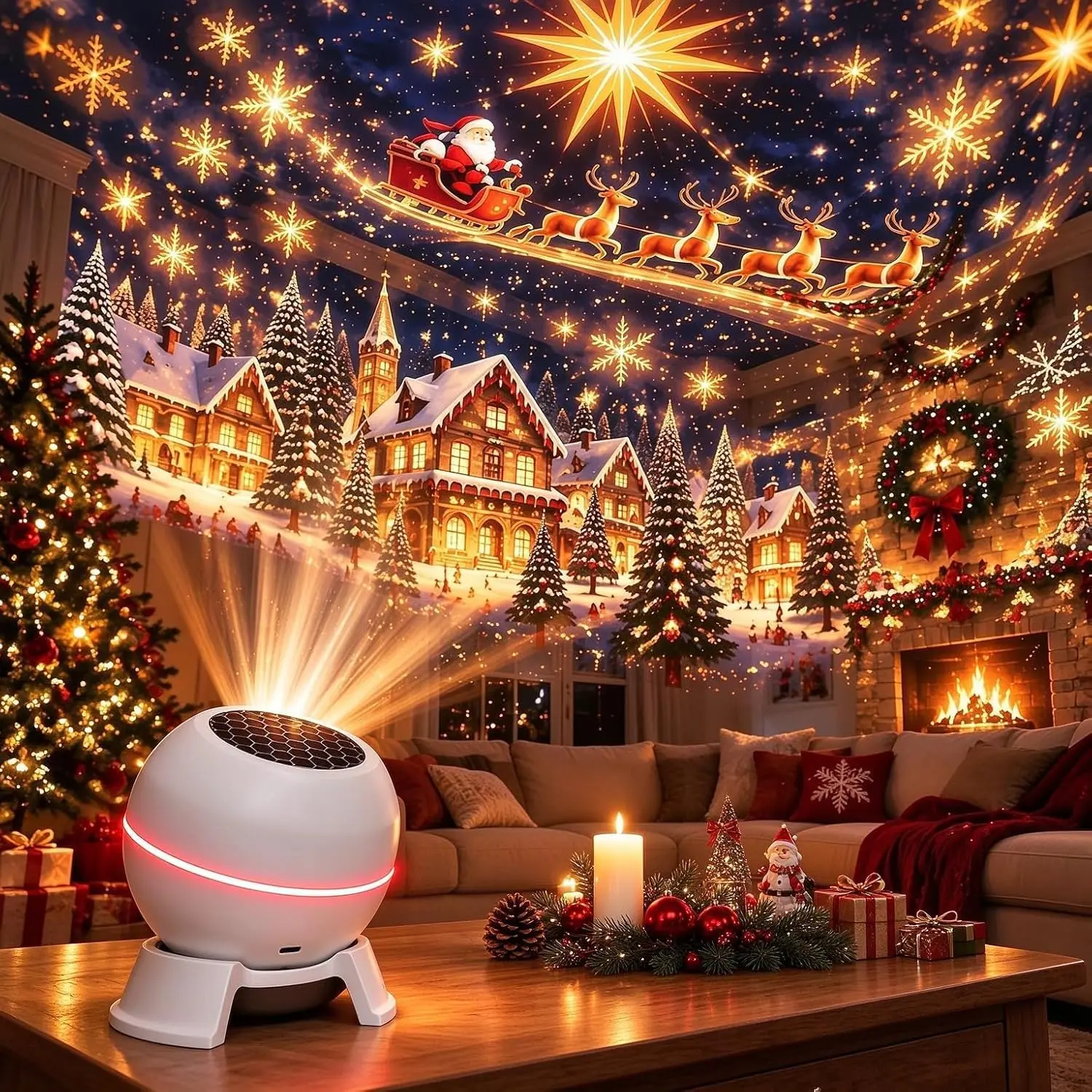 Magical Christmas Projection Night Light, Plug and Play HD Holiday Projector for Indoor Decorations, Festive Christmas Light Display for Bedroom, Living Room, Wall and Ceiling, Cozy Winter Wonderland Ambiance for Holiday Parties and Home Decor