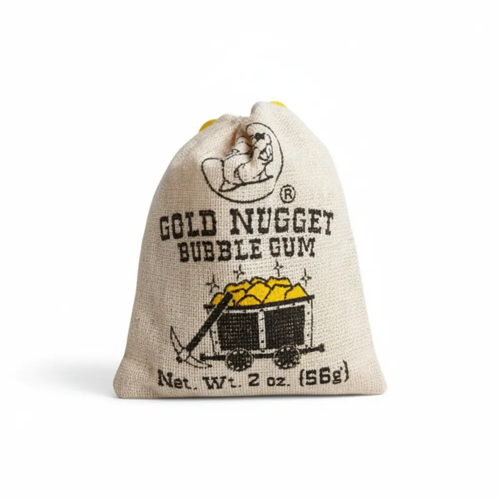 Buc-ee's Gold Nugget Bubble Gum, 2 oz Resealable Bag, Nostalgic Natural & Artificial Fruity Sweet Snack, Ideal for Chewing, Blowing Bubbles
