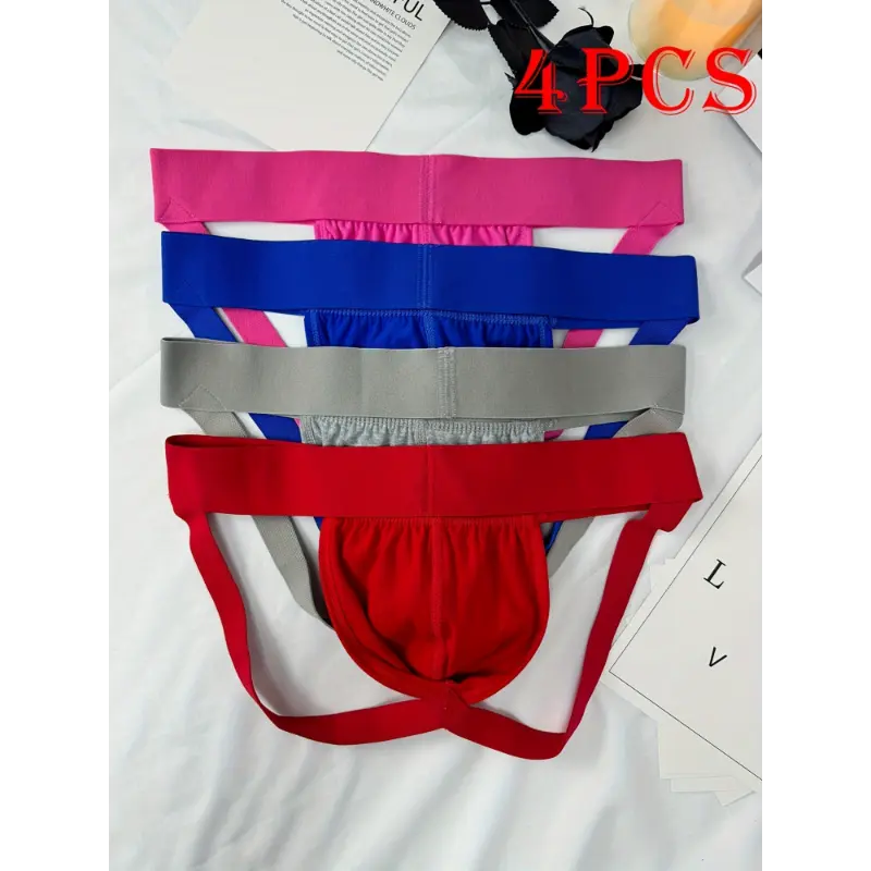 [Mixed Sweatpants | Sexy Thong] 4pcs Mixed Sweatpants | Men's Sexy Thong Low Waist Breathable Underwear | Hip-lifting Cotton Big U Pouch Gay Jockstrap Underpants Athletic Supporters Briefs Set Casual Attire Sweat Pants Mens Shorts Clothes B