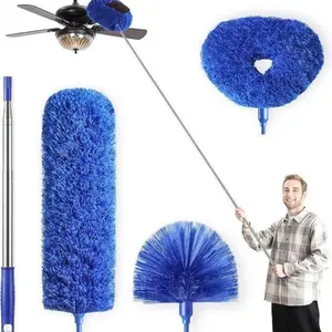 Extendable Multi-Surface Duster, Microfiber and Flexible Brush Attachments, Ideal for Ceiling Fan, Spider Web, Blinds, Ledges, Home Office Cleaning, Multisurface Dusters