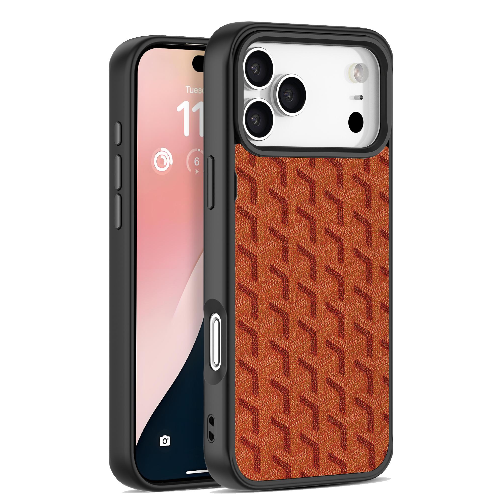 MagSafe Luxury Leather Texture Case for iPhone 17 16 15 14 13 12Pro Max 17 Air | Orange Chevron Pattern, Electroplated Shockproof Protective Phone Cover, Aesthetic Designer Case for Women Men