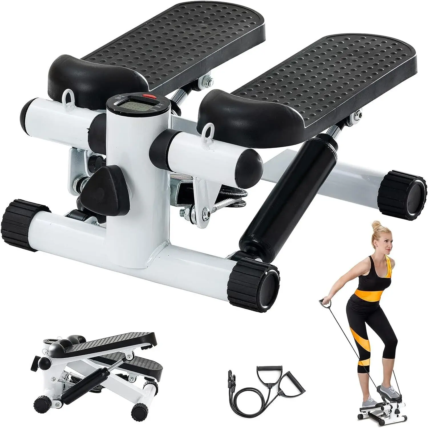 Mini Stepper Exercise Machine W/ Resistance Bands LCD Home Cardio Workout