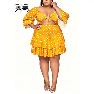 Special Benefits and Discounts  Women's Plus Size Sunshine Polka Dot Ruffle 2-Piece Set