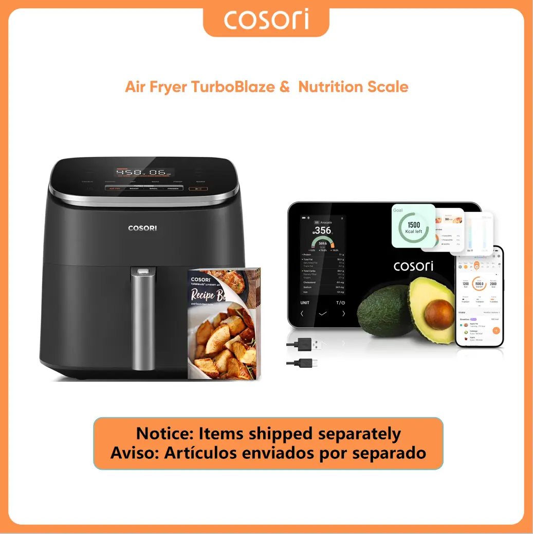 COSORI Nutrilens R001S AI Scan Smart Nutrition Kitchen Scale & TurboBlaze 6-Qt Air Fryer Oven Bundle - Digital Bluetooth Scale (Type-C Charging, Nutritional Analysis), 9-in-1 Ceramic Coated Multifunctional Cooker (5 Speeds, Low Oil, Easy Clean)