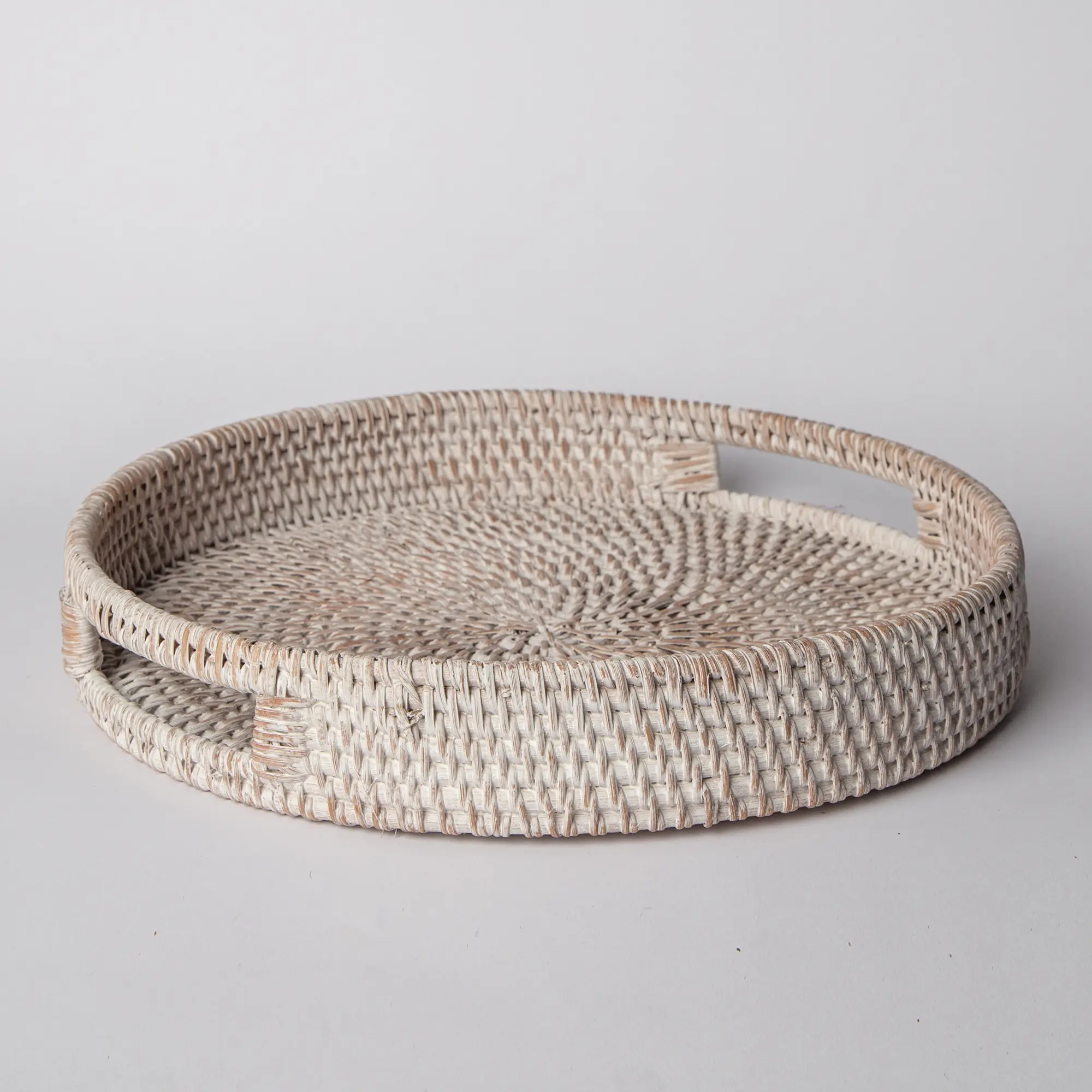 White Round Rattan Tray — Boho Woven Tray for Coffee Table, Cottage Home Decor & Farmhouse Styling