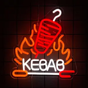Kebab Neon Sign for Wall Decor Colorful Food Neon Light for Restaurant Wall Decoration Fast Food Sign Kebab Wall Hanging Sign for Middle Eastern Food Shop