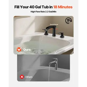 VEVOR Roman Tub Faucet, 3 Hole Waterfall Bathtub Faucet, Zinc Alloy Bath Tubs Faucets Set with 2 Handles, Deck Mount Bath Tub Faucets Set for Pet Washing, Baby Care, Adult Bathing, Matte Black