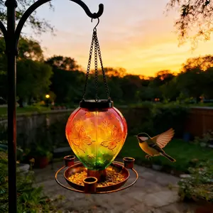 Hot Air Balloon Solar Bird Feeder, Outdoor Hummingbird Feeder, Outdoor Hanging Solar Powered Feeder with Butterfly Design, Garden Patio Courtyard Lawn Decor, Ideal Gift for Bird Lovers