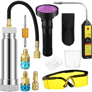 AC Leak Detector Kit, R1234yf R134a R410a AC Oil UV Dye Injector Kit Refrigerant Leak Detector Tool Low Side Quick Coupler Mini Split Adapter Flashlight(Suitable)