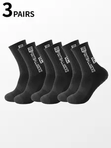 1/6 Pair of Men's Mid-Calf Soccer Socks, Grip Sports Socks, White and Black with "FS" Lettering, Color-Block Design, Silicone Grips, Mesh Panels, Moisture-Wicking and Breathable, Athletic Style, Ready for the Field