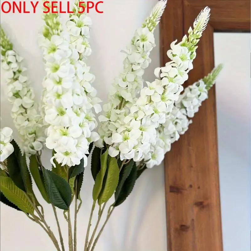 5pcs Decorative artificial flowers, hyacinth artificial flower delphinium violet home wedding decor flower arrangement, for home decoration and valentine's day gifts, white in a glass vase, flowers bouquet, Spring Interior Decor