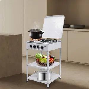 Outdoor Gas Stove 4 Burner Gas Stove Outdoor Vertical Split Camping Stoves Natural Gas Cooking W/ Double Layers Storage Rack Black/White 49*50*83cm/19.29*19.69*32.68inch