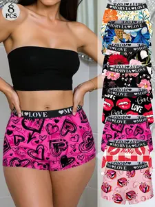 Morvia 8pcs Women's Pop Art & Realistic Floral Fitted Boyshorts, Soft Cozy Lounge Shorts for Yoga, Sleep, Loungewear & Underwear, Elegant All Season Wear