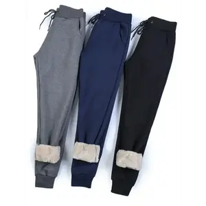 Women's Warm Sherpa-Lined Jogger Sweatpants, Fleece Athletic Pants with Drawstring Waist, Long Polyester Knit for Fall/Winter, Running,, Movement Style, Going Out Occasion, Autumn/Winter