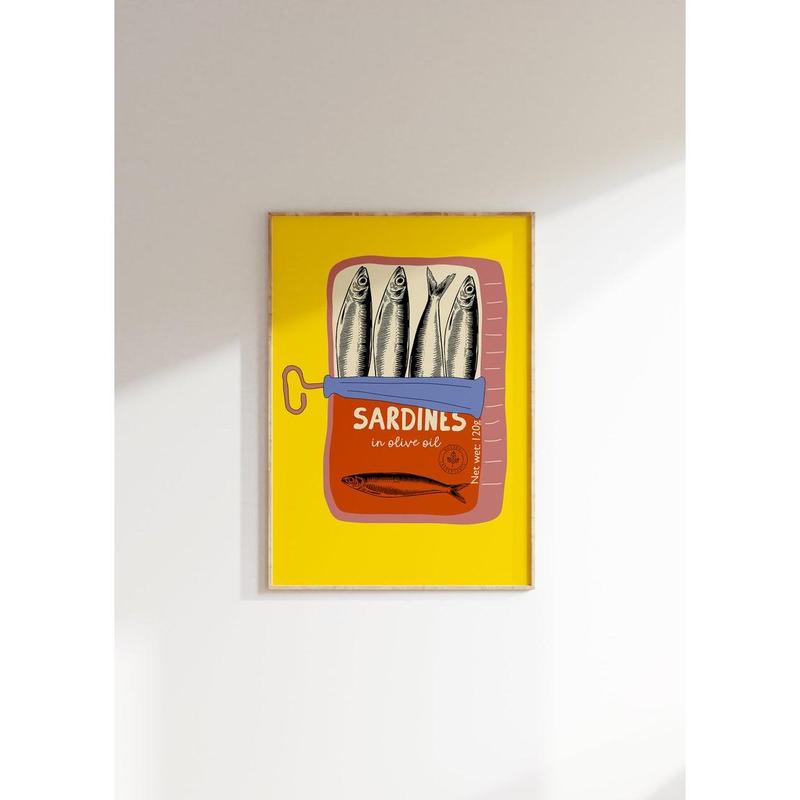 Sardines Wall Art Print, Tin Fish Art Print, Sardines Tin Print, Colorful Fish Print, Kitchen Wall Art, Trendy Wall Art, Seafood Wall Art