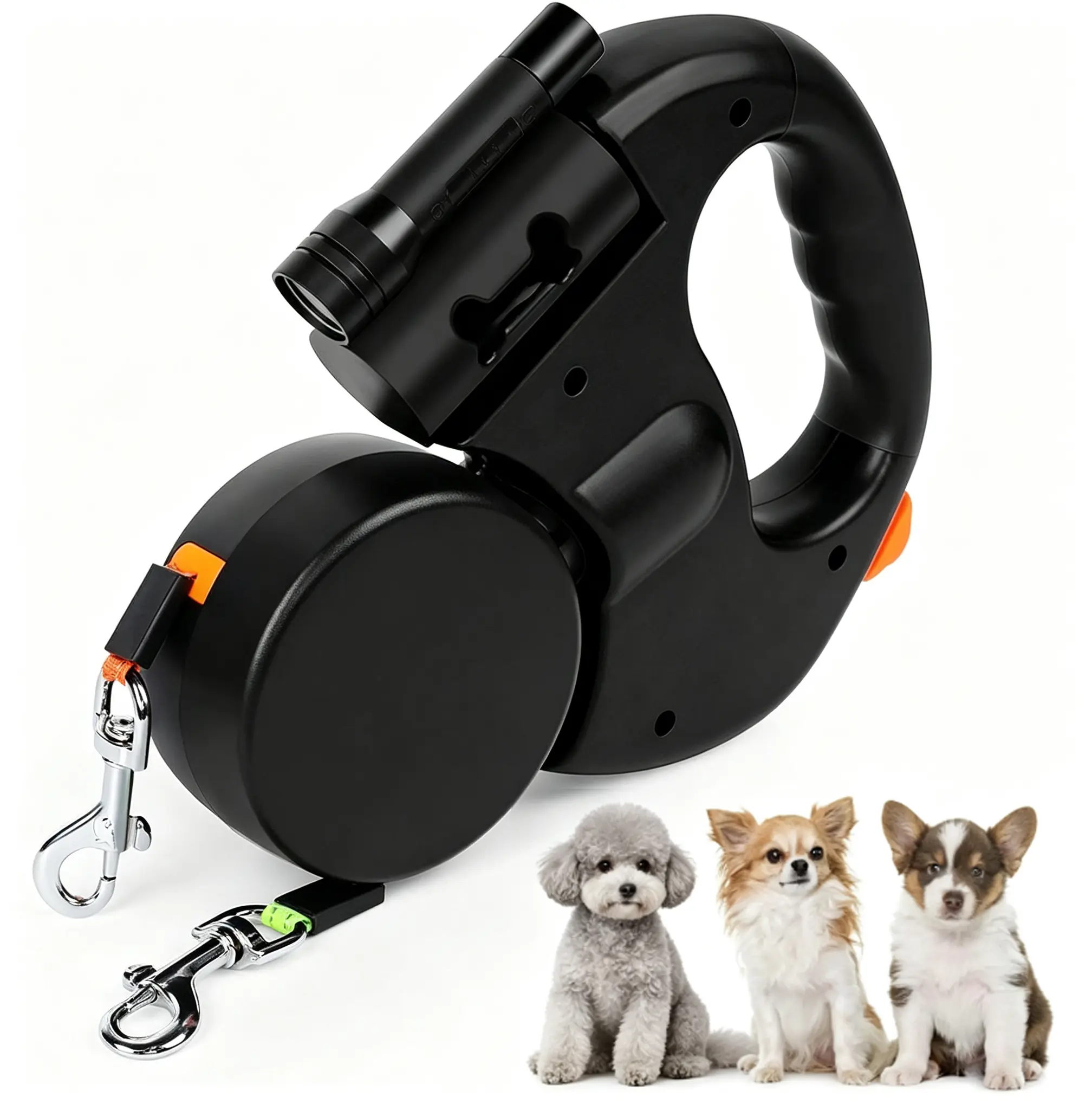 Dual-Ended Retractable Dog Leash – 3m Extendable, Tangle-Free Design, Lightweight & Portable, Durable ABS Plastic – Easy Handling for Walking 2 Small to Medium Breeds
