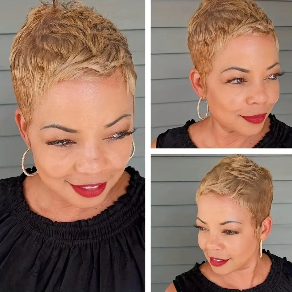 Fashion New Hot Honey Blonde Pixie Cut Wig with Bangs - 4  display picture 1