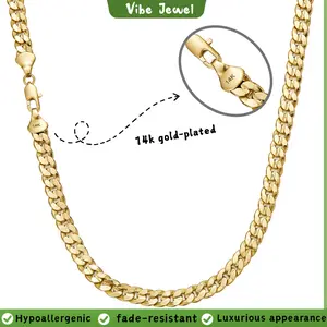 Chunky Curb Stamped Chain Necklace 14K Gold Plated – 6mm 10mm Textured Gold Chain for Women Men Layering Jewelry 20-24 Inch Anti-Tarnish