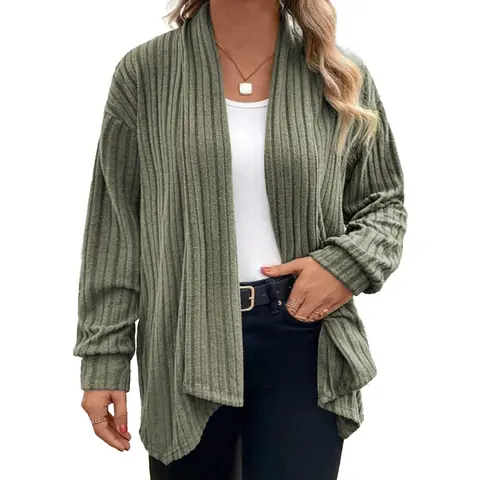 Eytino Womens Plus Size Cardigans Long Sleeve Asymmetrical Knit Open Front Lightweight Cardigan Outwear(1X-5X)