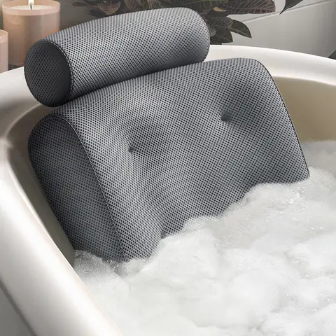 Everlasting Comfort Luxury Memory Foam Tub Bath Pillow - Cover Included, 4-Cup Smooth Secure Suction Cup Grip, Airflow Encouraging Quick-Dry Breathable Mesh, Shoulder Support, Modern Design, Versatile Compatibility, Durable Bathroom Gadget for Relaxation