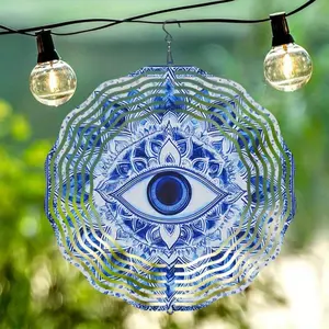 Solar Powered 3D Mandala Wind Chime, Evil Eye Design Wind Spinner, Waterproof Outdoor Decor for Porch, Yard & Patio