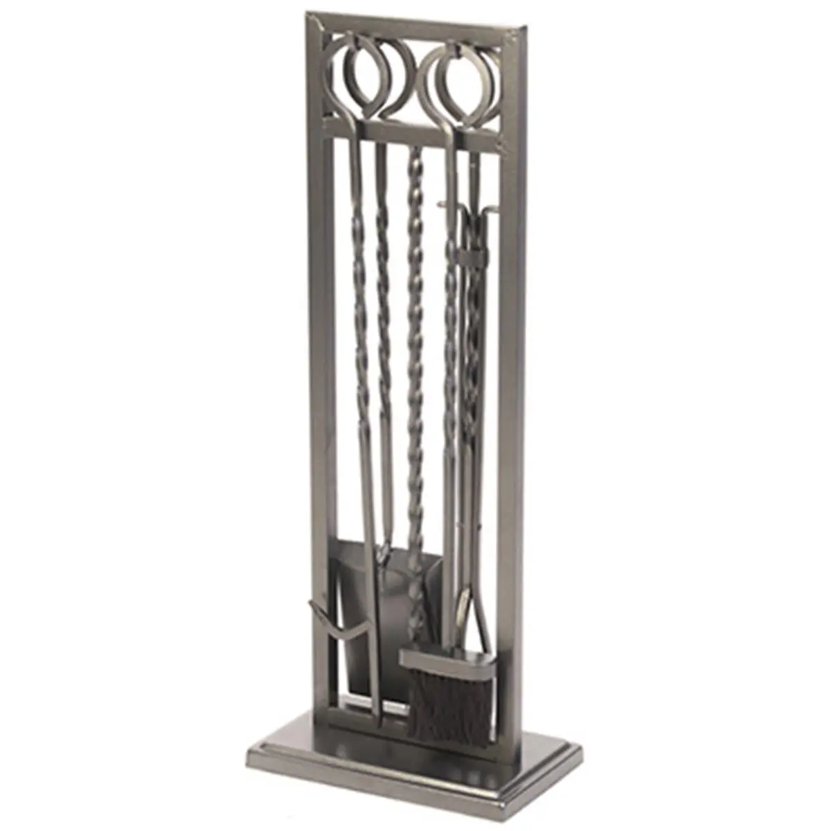 Panacea 15094 Antique Iron Modern Twist 5-Piece Powder Coated Fireplace Tool Set - Metal Steel Set with Poker, Brush, Shovel, 9.2 lbs, 9.5x3.62x29 in