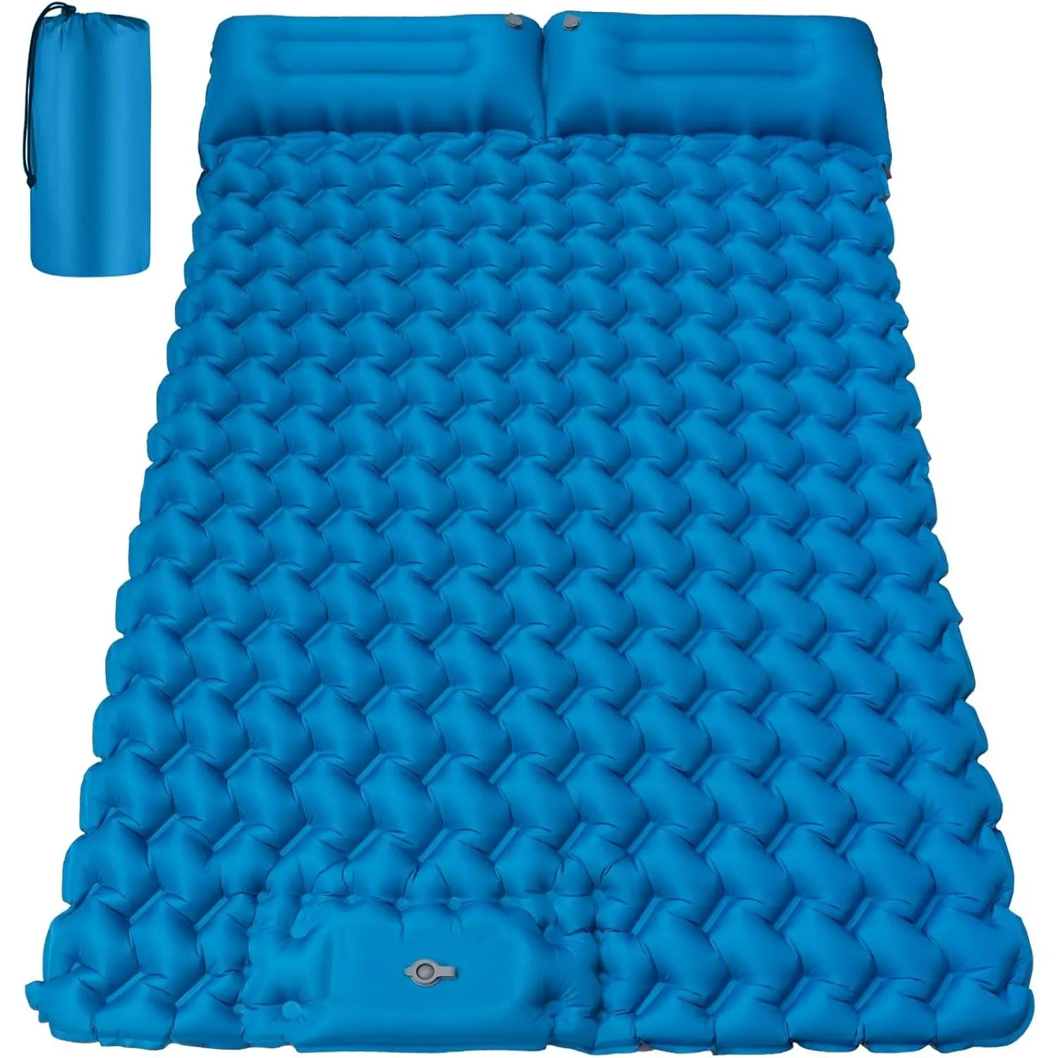 4" Extra Thick 2-Person Double Camping Sleeping Pad with Built-in Foot Pump & Pillow, Self-Inflating Mattress for Backpacking, Tent Use (Blue), Two Persons