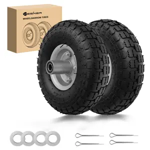 Yesker 4.10/3.50-4" Tires and Wheels Replacement, 10" Pneumatic Air Inflated Tire Wheel with 5/8" Axle Bore for Wheelbarrow, Gorilla Cart, Hand Truck, Utility Cart, 2 Pack fathersdaygift