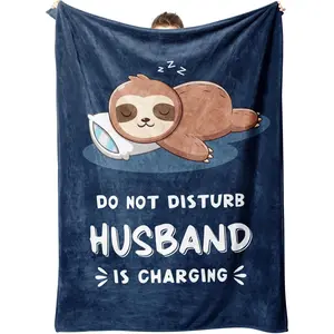 Funny Gifts for Husband Valentines Day, Husband Birthday Gift, Husbands is Charging Sloth Blanket, Anniversary Wedding Gifts for Husbands from Wife, Gift for Him Christmas