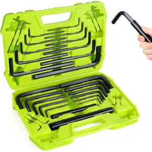 32- Allen Wrench Set with Storage Case, Standard SAE and Metric Hex Key Set with Extension Handles Included, Green
