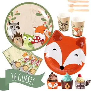 Woodland Creatures Party Pack | Plates, Napkins, Cups, Silverware, and Cupcake Wrappers