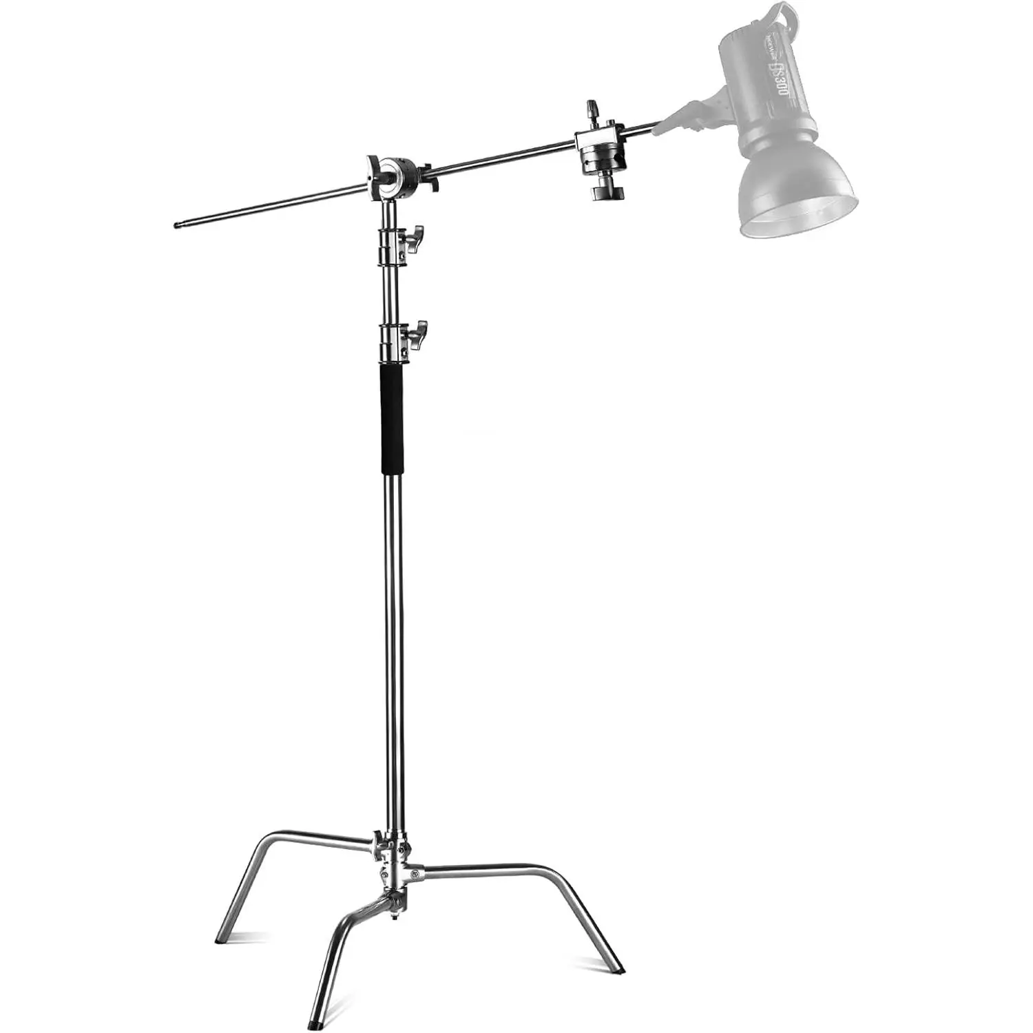 Pro  Stainless Steel Heavy Duty C Stand with Boom Arm, Max Height 10.5ft/320cm Photography Light Stand with 4.2ft/128cm Holding Arm, 2 Grip Head for Studio Monolight, Softbox, Reflector
