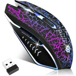 Wireless Gaming Mouse, Rechargeable Wireless Computer Mouse, 7-Color LED Light, Ergonomic Mouse with 6 Silent Click Buttons, 3 Adjustable 2400 DPI Wireless Mouse for Laptop,PC,Mac, Black