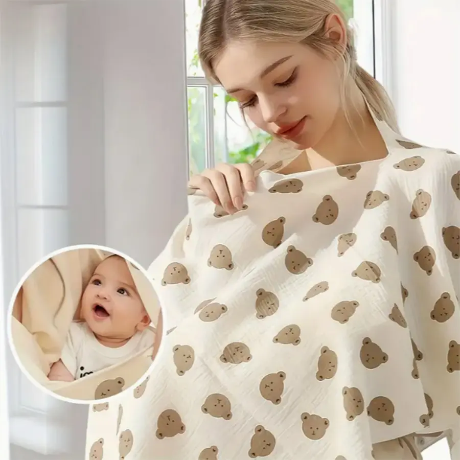 Cartoon Print Cute Mummy Mom Nursing Cover, Multifunctional Baby Feeding Cover, Breathable Nursing Apron for Car Seat, Stroller, Shopping Cart