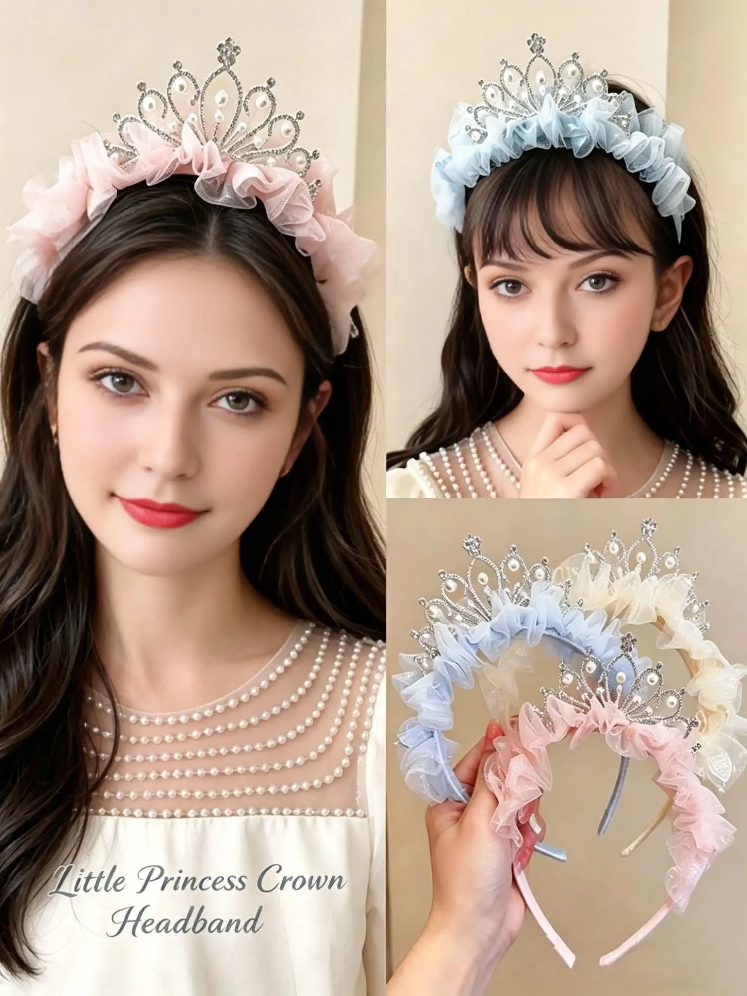 Princess Style Lace Net Crown Hairband for Women, Elegant Hair Accessory for All Occasions, Perfect for Parties and Daily Wear, Fashion Headbands