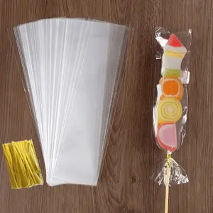 Christmas Transparent Long Candy Gift Bags, 50/100 Pack, Plastic Cookie Lollipop Bags, Wedding Birthday Decoration Supplies, Gift Wrapping Supplies