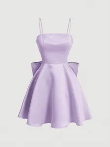 Women Solid Color Simple Spaghetti Strap Dress With Large Bowknot Decoration On The Back,Pastel Dresses For Women