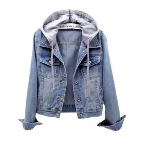Women Denim Cost Hooded Single Breasted Button Jackets Patchwork Outerwear Cardigan Pockets High Street Warm Solid  Casual oversized loose denim jacket