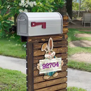 Designocracy MA81544232-12 12 in. Adorable Bunny Greeter Wooden House Number Sign, Decorative Home Sign, Gift-Worthy Artwork for Home Decor