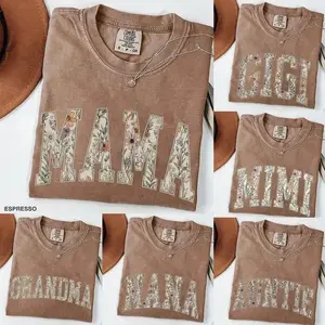 Custom Mama Floral Comfort Colors T-Shirt, Personalized Grandma Nana Mimi Gigi Shirt, Birth Flower Family Name Tee, Grandparent Gift Idea,Soft Vintage Style Womenswear- DarkFlex