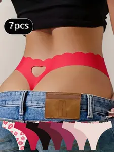 Women's Heart Shaped Hollow Out Design Scallop Trim Panty, Breathable Comfortable Thong for Daily Wear, Women's Underwear for All Seasons, Soft Breathable Knicker, Breathable Comfy Panties