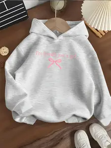 Girls' Hooded Sweatshirt 'i'm Literally Just a Girl' Bow Print, Casual Style, Soft Fabric, Spring & Fall Fashion, Trendy Clothing, Cute Cozy Sweatshirt